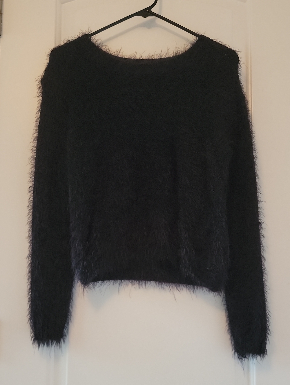 Ambiance Black Fuzzy Crewneck Sweater Size Junior L/Women's S